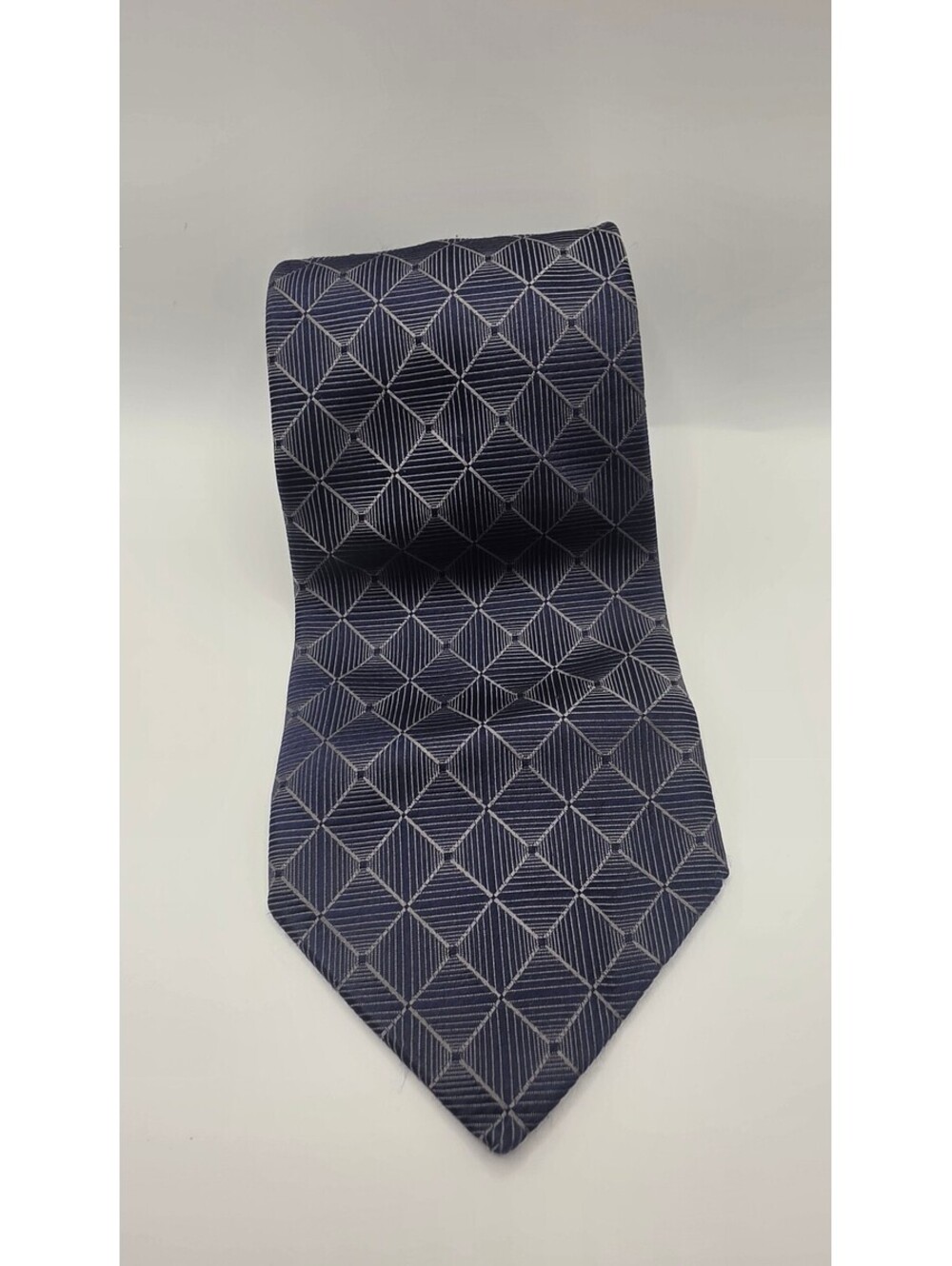 Farentino Ferre Italian Made Navy Blue Geometric Pattern Silk Tie